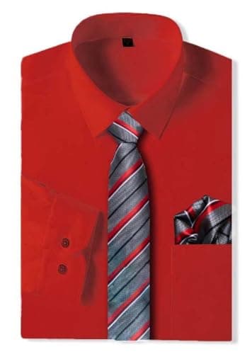 Mens Dress Shirt with Tie Long Sleeve Button Down Shirt with Pocket Square
