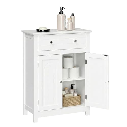 VASAGLE Bathroom Storage Cabinet, Free Standing, Drawer, Adjustable Shelf