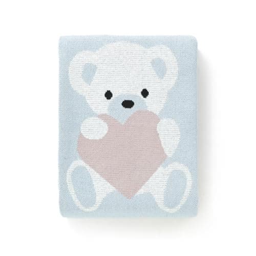 LAWKUL Babby Blanket 100% Cotton Cuddly Bear Snuggle Receiving Blanket Soft Swaddle for Infant Boy Girl 40x30in Light Blue
