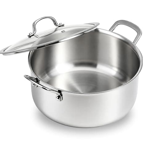 WANGYUANJI 7.3 QT Stainless Steel Stock Pot with Glass Lid, 11 Inch 18/10 Soup Pot with Tri-Ply Bonded Base, Induction & Oven Safe Large Cooking Pot for Pasta, Stew & Seafood Boil