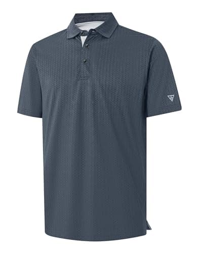 M MAELREG Golf Shirts for Men Jacquard Moisture Wicking Dry Fit Stretch Work Collared Mens Polo Shirts Short Sleeve Dark Blue