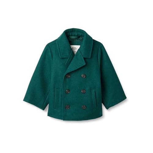 Amazon Essentials x Sofia Grainge Baby Boys' Wool Blend Double Breasted Coat, Dark Green, 18 Months