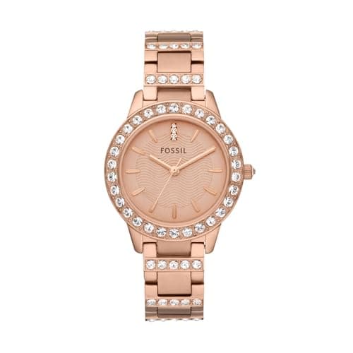 Fossil Women's Watch, Jesse Quartz Stainless Steel Three-Hand Watch for Women, Color: Rose Gold Glitz