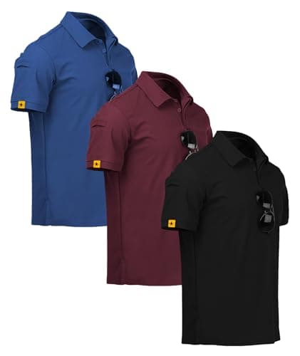 ZITY 3 Pack Mens Polo Shirt Short Sleeve Sports Performance Business Casual Golf Shirts for Men Collared Tactical T-Shirts Blue Wine Black Large