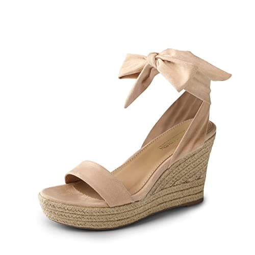 DREAM PAIRS Womens Open Toe Espadrilles Wedges Tie Lace Up Cute Ankle Strap Platform Sandals Dressy Shoes,Size 5.5,Nude,SDPW2301W