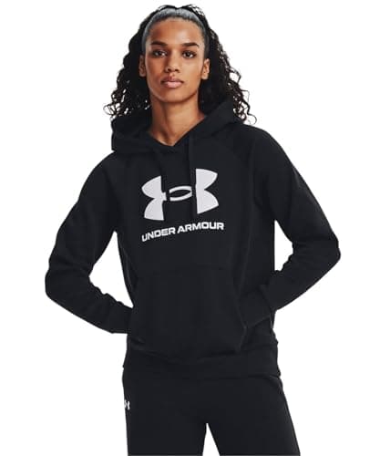 Under Armour Womens Rival Fleece Big Logo Hoodie, (001) Black / / White, X-Large