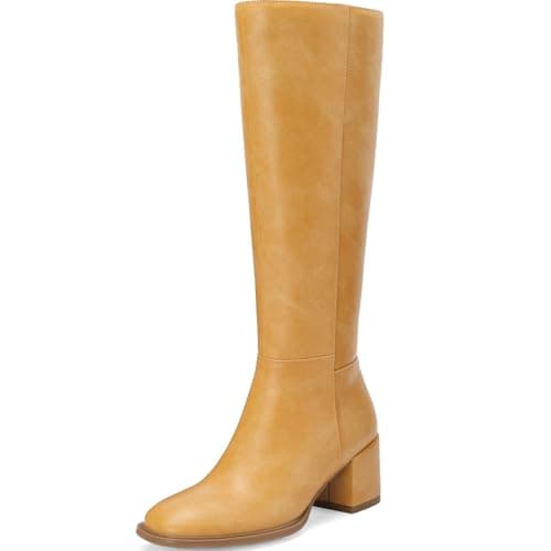 AIUNIIND Knee High Boots for Women, Low Block Heel, Round Toe, Side Zipper