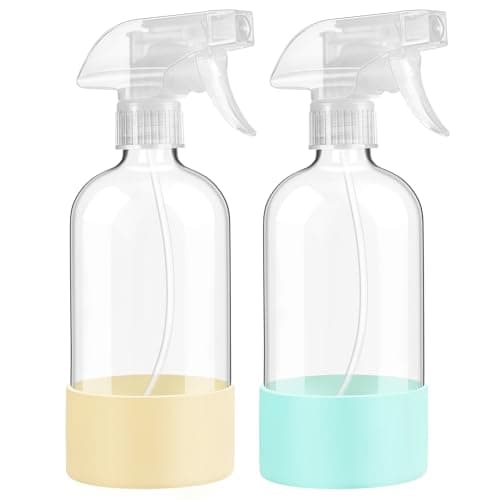 16oz 2Pack Glass Spray Bottles with Silicone Sleeve Pale Yellow&Mint Green