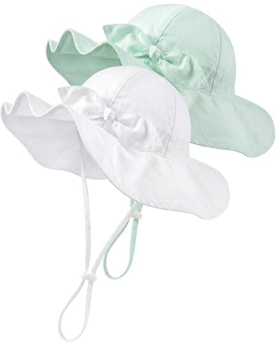 HONGTEYA Baby Sun Hat Cotton Stripe Bow Wide Brim Toddler Beach Bucket Hat