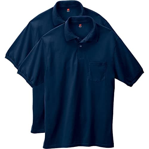 Hanes Men's Short-Sleeve Jersey Pocket Polo (Pack of 2), Navy, Large