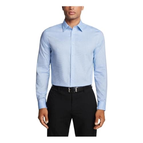 Calvin Klein Men's Dress Shirts Non Iron Regular Fit Stretch Unsolid Solid Shirt, Stream, 17.5" Neck 36-37" Sleeve