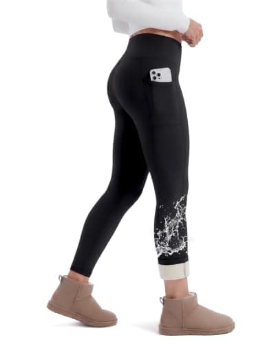 Fleece Lined Leggings Women with Pockets - Winter Thermal Water Resistant