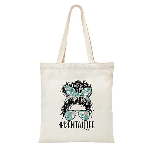 ZHANTUONE Denta Life Funny Canvas Large Shopping Capacity Grocery Tote Bag, Reusable with Zipper Inner Pockets, Gifts for Dental Professionals Dental Assistants Dental Hygienist Oral Hygienist
