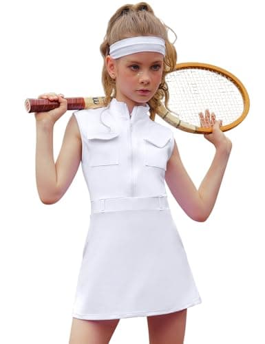 Perfashion Girls Golf Outfit Athletic Dress Size 10 12 Sleeveless Zipper Sports Active Outfits Workout Sets White