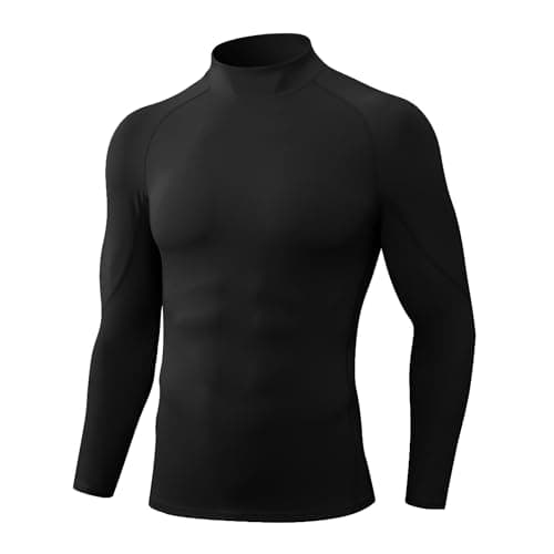 Queerier Men's Turtleneck Compression Shirts Long Sleeve Mock Thermal Base Layer Top Athletic Cool Dry Sports Undershirts Black