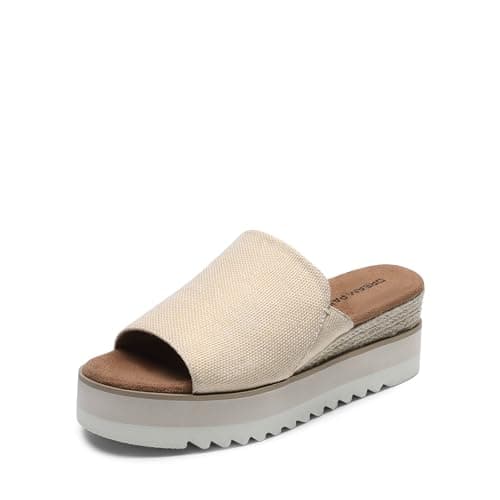 DREAM PAIRS Platform Sandals Women Slip-on Espadrille Bohemia Wedge Sandals, Comfort Dressy Summer Open Toe Canvas Slides for Women's Outdoor and Beach,Size 7.5,Nude,DWUMSS2515