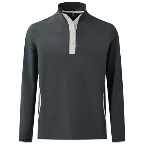 M MAELREG Mens Quarter Zip Pullover Mock Neck Pockets Water Resistant UP30+ Buttons Golf 1/4 Zip Pullover for Men Dark Grey