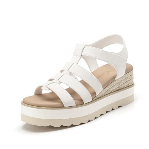 Athlefit Espadrille Low Wedge Sandals for Women Comfortable Casual Open Toe Platform Sandals for Summer Beach Vacation White, Size 10, SAPS2612W