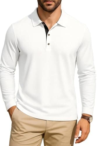 KUYIGO Mens Long Sleeve Casual Slim Fit Polo T-Shirts Basic Cotton Shirts 2X