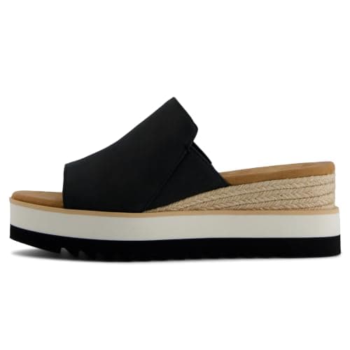 TOMS Women's Diana Mule Wedge Sandal, Black Leather, 8.5