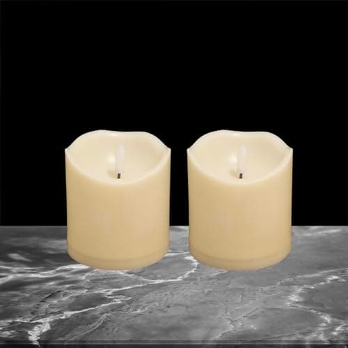 iZAN 2 Pack Flameless Pillar Candles with Built-in Timer, 3” x 4”