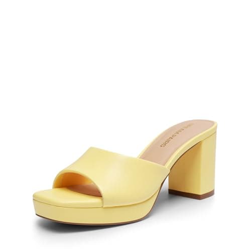 DREAM PAIRS Women's Platform Block Heel Mule Sandals,Yellow,6