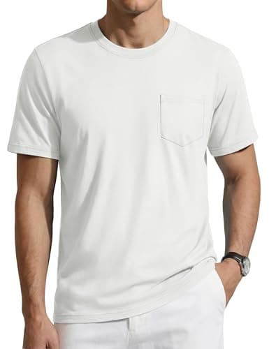 TACVASEN Pocket T Shirts for Men Short Sleeve Tshirts Cotton Crew Neck Tee Shirts Lightweight Soft Casual Summer Tees White,XL