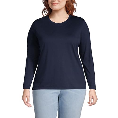 Lands' End Womens Long Sleeve Relaxed Supima Cotton Crew Neck T Shirt Radiant Navy Regular Small