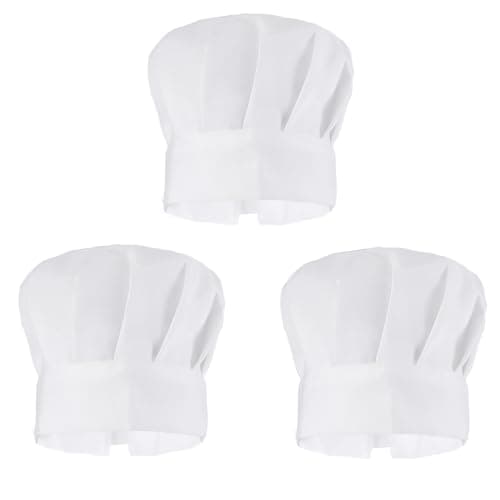 Elegaperma 3pcs Chef Hat for Kids, Elastic Kids Chef Hats, Cotton Chefs Hat for Kid Perfect for Baking,Cooking Parties,Art Classes and More White