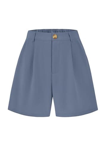 KIRUNDO Shorts for Women Dressy Casual Summer Elastic Waist in the Back Pleated Wide Leg Tailored Work Trouser Shorts (Grey Blue, XX-Large)