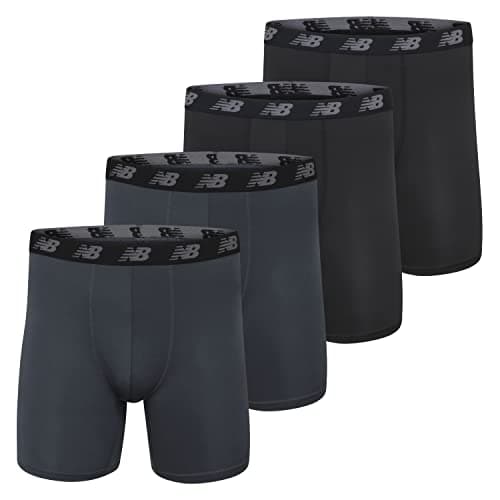 New Balance Men's Performance 5" No Fly Boxer Brief, 4-Pack, Thunder/Thunder/Black/Black, Medium
