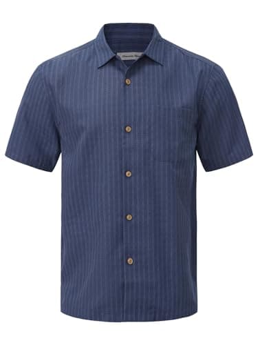 Havana Breeze Mens Hawaiian Shirt Short Sleeve Plaid Beach Shirts Casual Relaxed-Fit Print Camp Shirts Blue XL