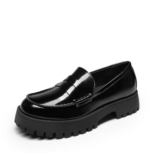 DREAM PAIRS Loafers for Women Platform Chunky Penny Loafer Lug Sole Comfortable Slip On Dressy Casual Work Business Office Shoes,Size 6,Black-Patent,SDLS26006W