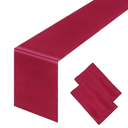 2 PCS Burgundy Table Runner 12 x 108 Inch Long Satin Christmas Table Runners Smooth Cloth Table Runner for Banquet Birthday Graduations Party Decorations