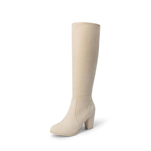 DREAM PAIRS Women's Chunky Heel Knee High Boots,Size 8,Beige,MIDLEG