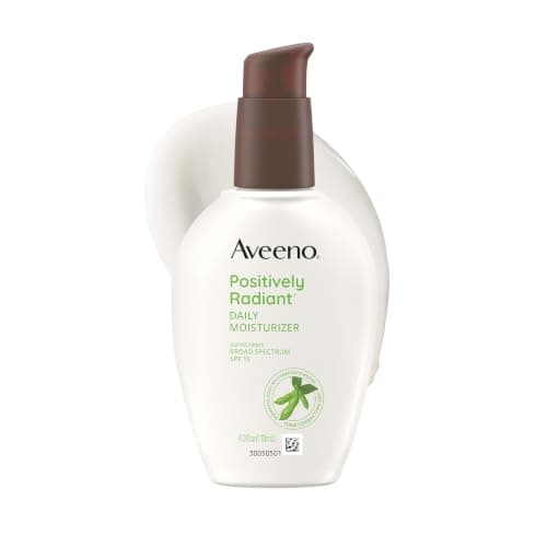 Aveeno Positively Radiant Daily Face Moisturizer with SPF 15 Sunscreen, Hydrating Face Lotion with Soy Extract to Improve Skin Tone and Texture, Hypoallergenic Formula, Oil-Free, 4 Fl Oz