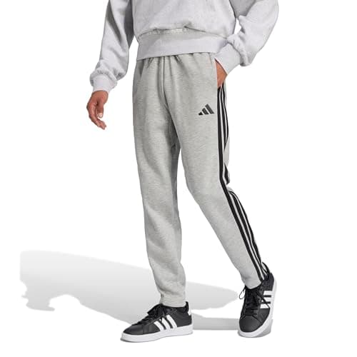Adidas Mens Essentials 3-Stripes Fleece Sportswear Pants, Medium Grey Heather/Black, Small