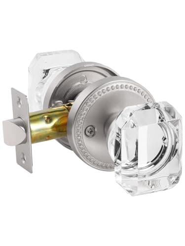 SORWDUERM Satin Nickel Door Knobs Crystal Door Knob Brushed Nickel Passage Door Knobs Square Glass Silver Interior Door Knob for Hall and Closet 2 Pack