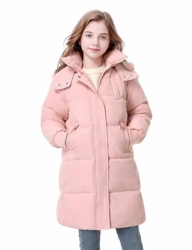 Wiepux Girls Winter Down Coat Warm Long Puffer Jacket with Hood 6-13Years