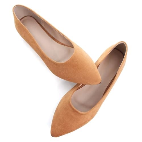 SAILING LU Women's Pointed Toe Ballet Flats Suede Khaki Size 7.5