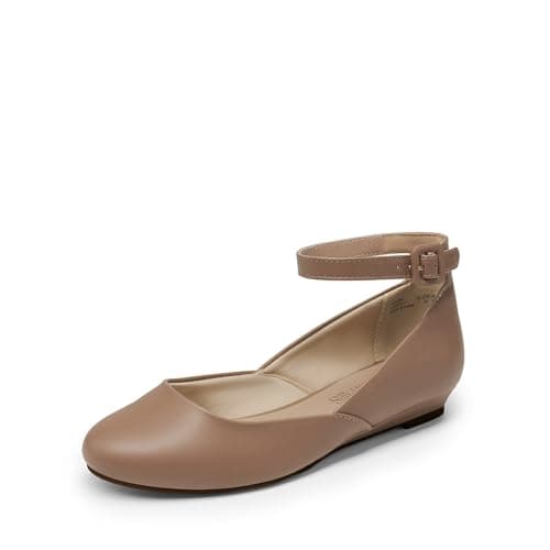 DREAM PAIRS Women's Dress Flats Ballet Low Wedge Round Toe Ankle Strap Comfortable Casual Flats Shoes,Size 5.5,Nude/Pu,REVONA