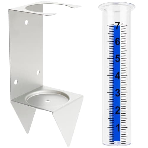 AQKILO Rain Gauge Outdoor with Bracket, 7 Inch Easy-Read Removable Tube, 4 Mounting Options for Fence, Rail, Post, Planter or Ground, Silver