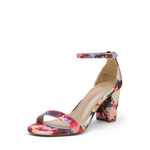DREAM PAIRS Women's Chunk Low Heel Pump Sandals,Size 5,Floral,CHUNK