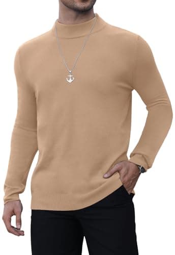 MLANM Men's Mock Turtleneck Long Sleeve Sweater Casual Lightweight Knitted Half Neck Thermal Pullover Sweater Apricot M
