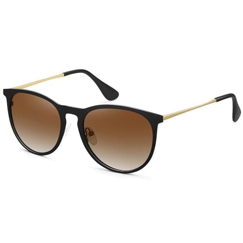 WOWSUN Metal Frame Polarized Round Sunglasses for Women Men Retro Classic Shades UV400 Lens
