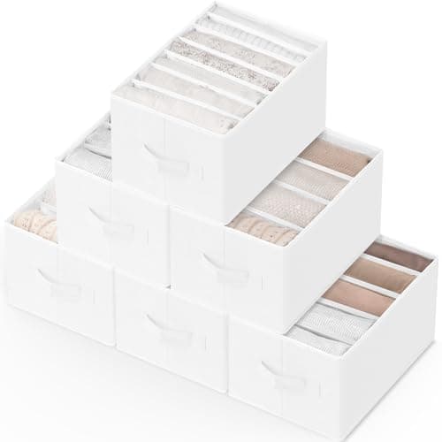 Criusia 6 Pack Large Clothes Organizer, Wardrobe Closet Organizer and Storage with Handles, Foldable Fabric Closet Organizers Dividers for Clothing, Pants, Jeans, Sweater, T-shirts, White