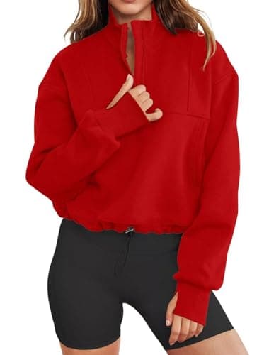 LEEDYA Womens Long Sleeve Half Zip Sweatshirts Oversized Fleece Lined Pullover Fall Fashion Outfits 2026 Y2k Clothes Red XL