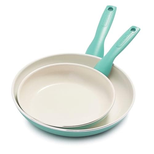 GreenPan Rio Healthy Ceramic Nonstick 8" and 10" Frying Pan Skillet Set, PFAS-Free, Dishwasher Safe, Turquoise