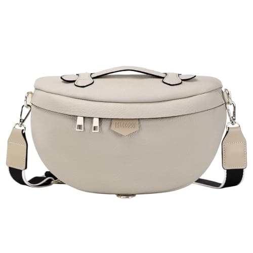 Eslcorri Crossbody Bags for Women - Fashion Sling Purse Shoulder Bag Fanny Pack Leather Casual Chest Bum Bag with Adjustable Wide Strap for Workout Traveling Running Shopping - off white