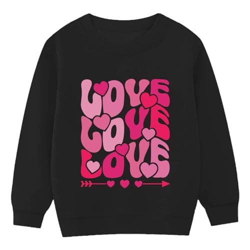 Goengmo Kids Valentine Sweatshirt LoveLoveLove Print Cotton Long Sleeve Crew Neck Shirt Gift 9-10 Years Black